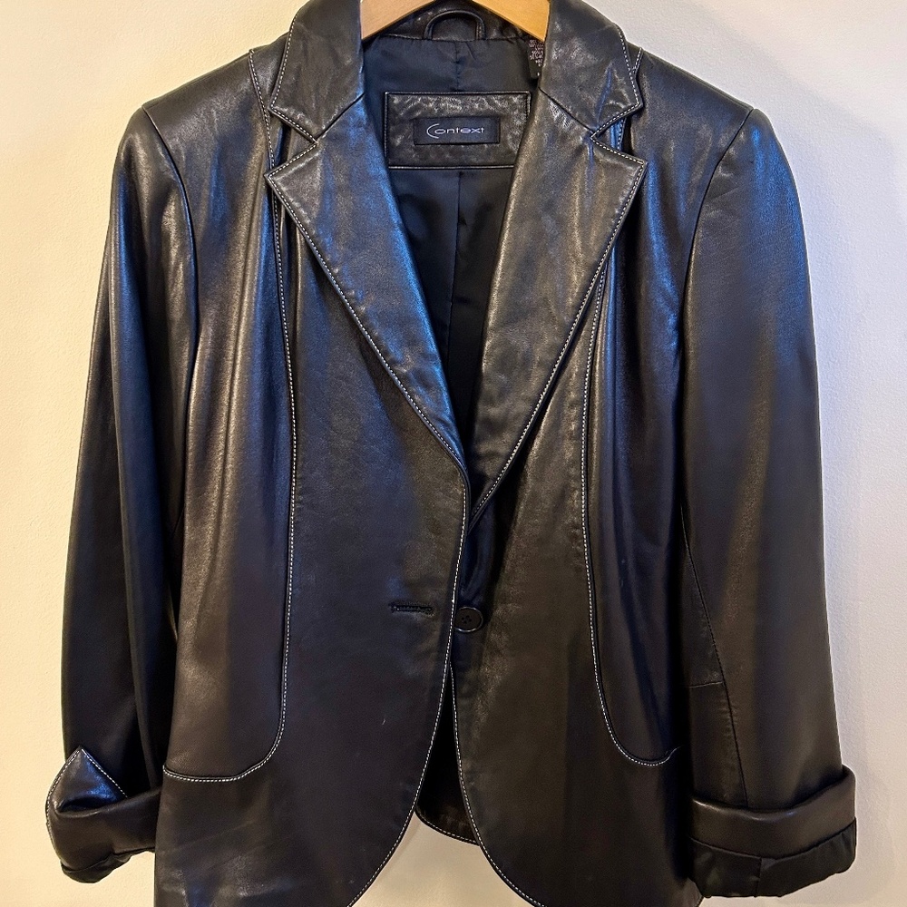 Context Black Leather Jacket Size 8